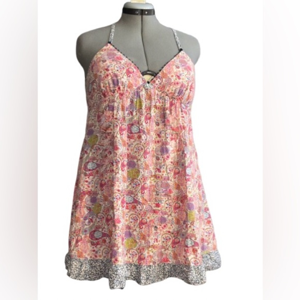 LIBERTY OF LONDON Cotton Paisley Babydoll Y2K Mini Dress Wmns Sz Lg